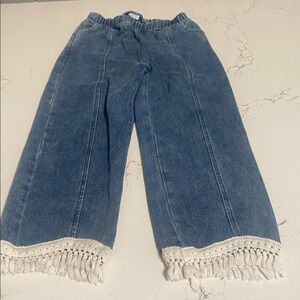 SHEIN Blue Kids Jeans with Cream Fringe